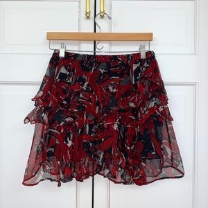 Iro Black/Red Chiffon Layered Mini Skirt